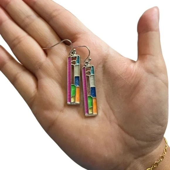 Colorful Abstract Bar Dangle Earrings - Picture 3 of 3